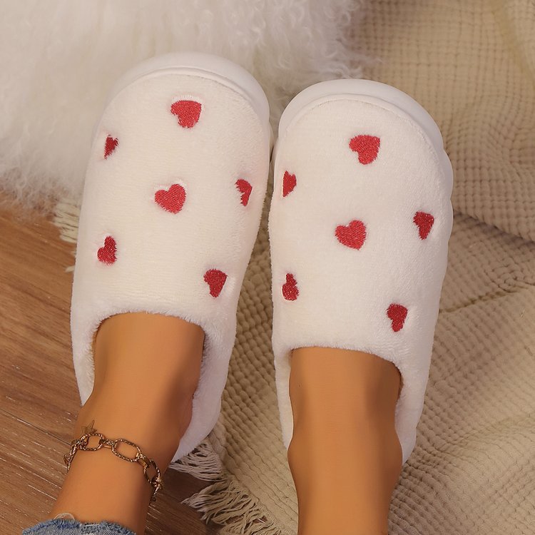 Heart Accented Flat Slippers with Rounded Toe