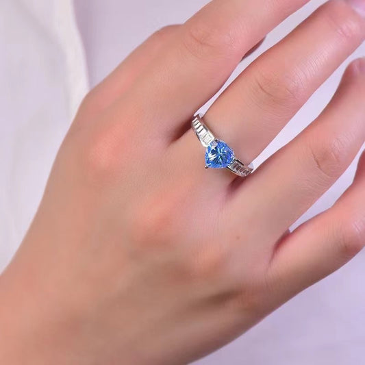 Blue Heart Ring, 2 Carat Moissanite