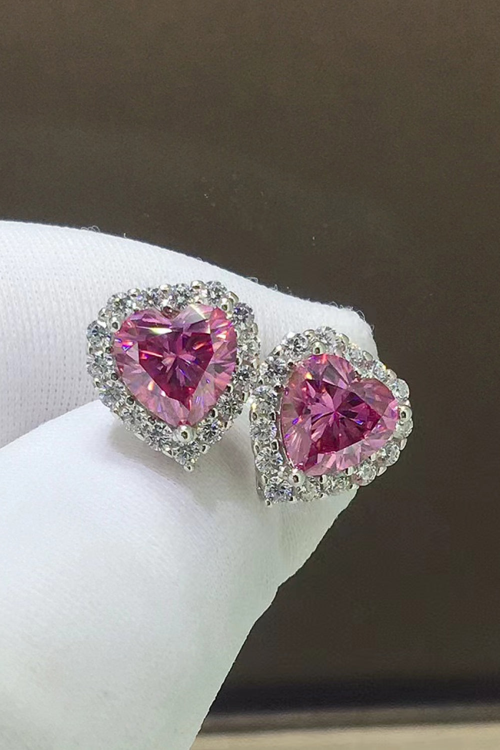 Heart-Shaped Earrings, 2 Carat Pink Moissanite