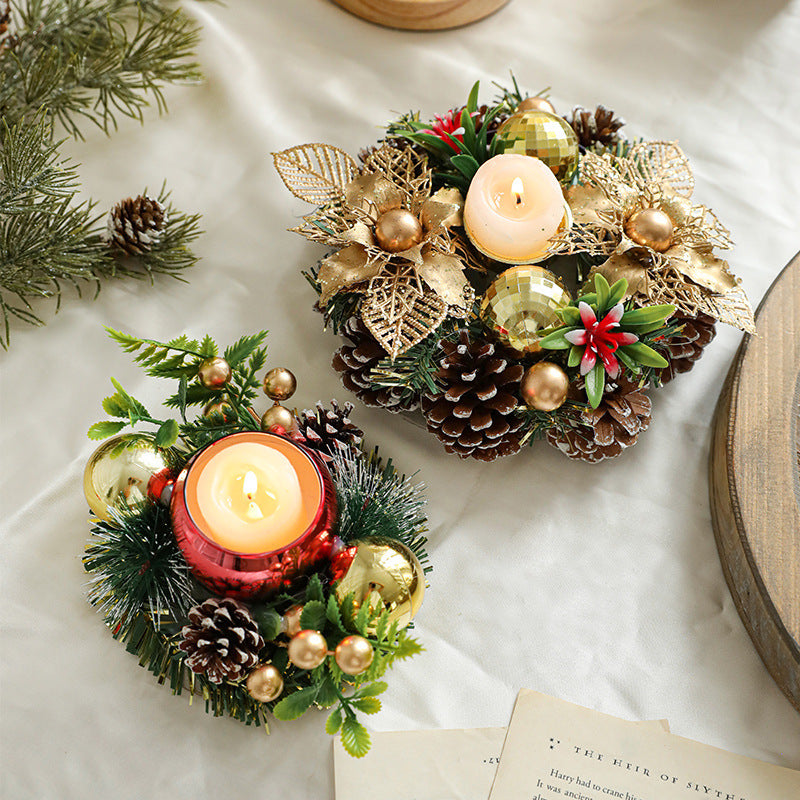 Candle Wreath - Table Decor of Artificial Metal & Garland, Great for Christmas & New Year