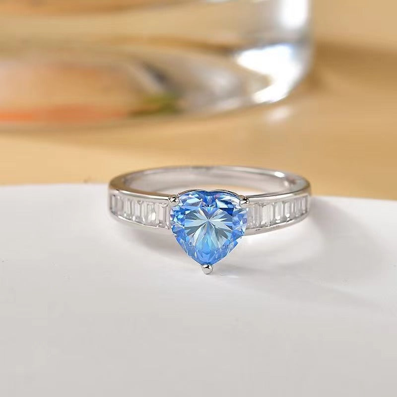 Blue Heart Ring, 2 Carat Moissanite