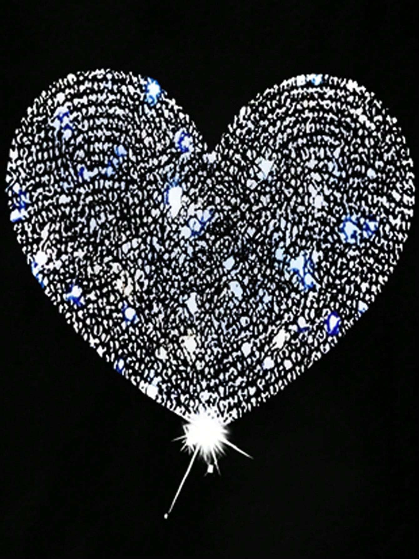 Sequin Heart Graphic, Round Neck, Short Sleeve T-Shirt