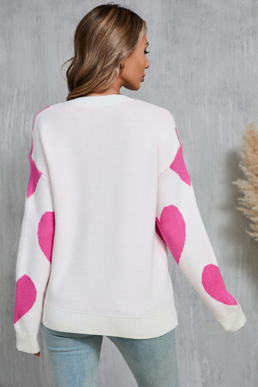 Angel Wings Long Sleeve Sweater, Contrast Heart with Dropped Shoulder