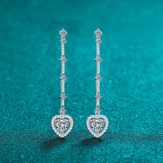 Heart Earrings, 2 Carat Moissanite with Zircon accent