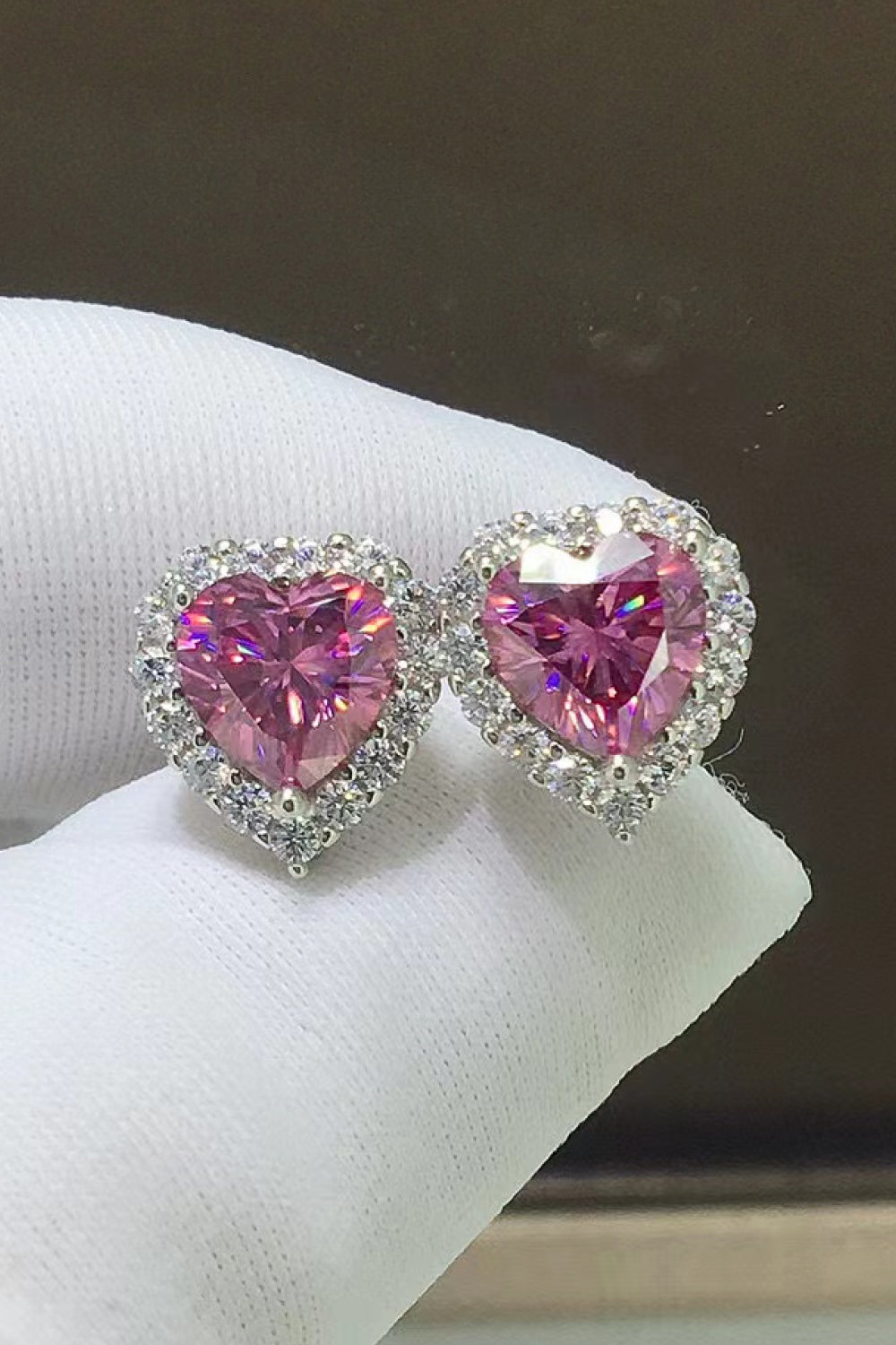 Heart-Shaped Earrings, 2 Carat Pink Moissanite