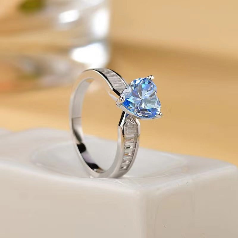 Blue Heart Ring, 2 Carat Moissanite