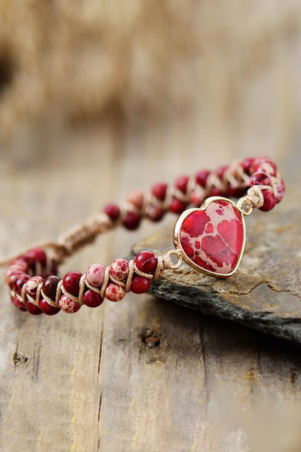 Handmade, Heart Shaped, Natural Stone Bracelet