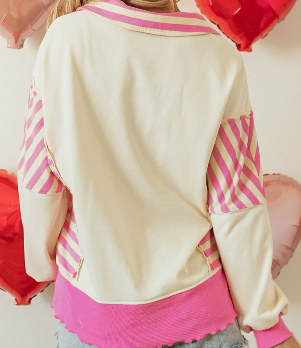 Valentine’s Day Sequin Heart Pattern Long Sleeve Sweatshirt