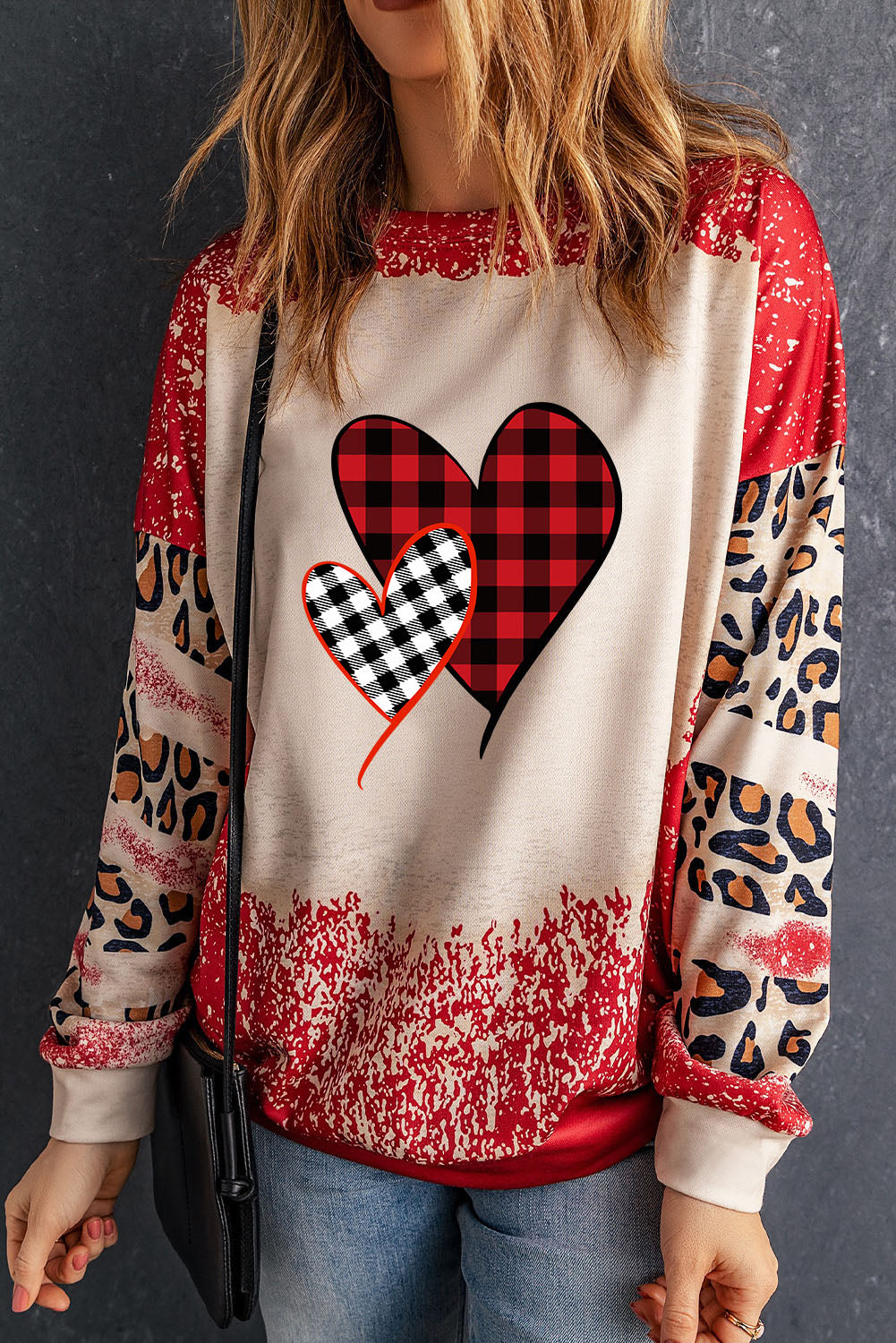 Plaid Heart Leopard Sweatshirt