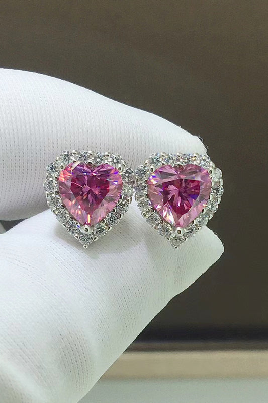 Heart-Shaped Earrings, 2 Carat Pink Moissanite