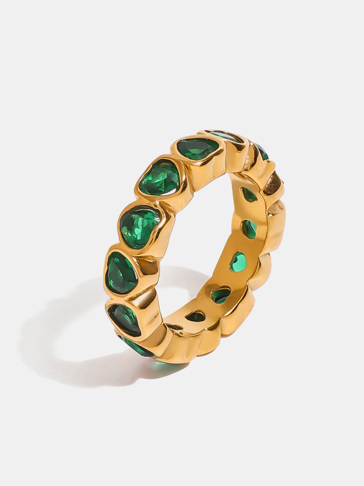 Ring 18K Gold-Plated, Circled with Green Hearts Inlaid Zircon