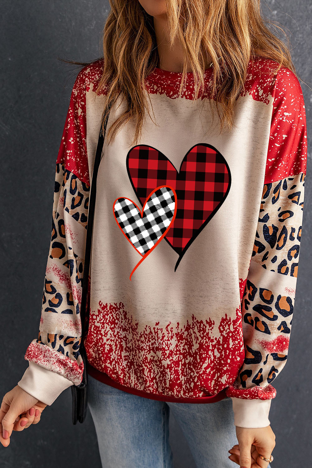 Plaid Heart Leopard Sweatshirt