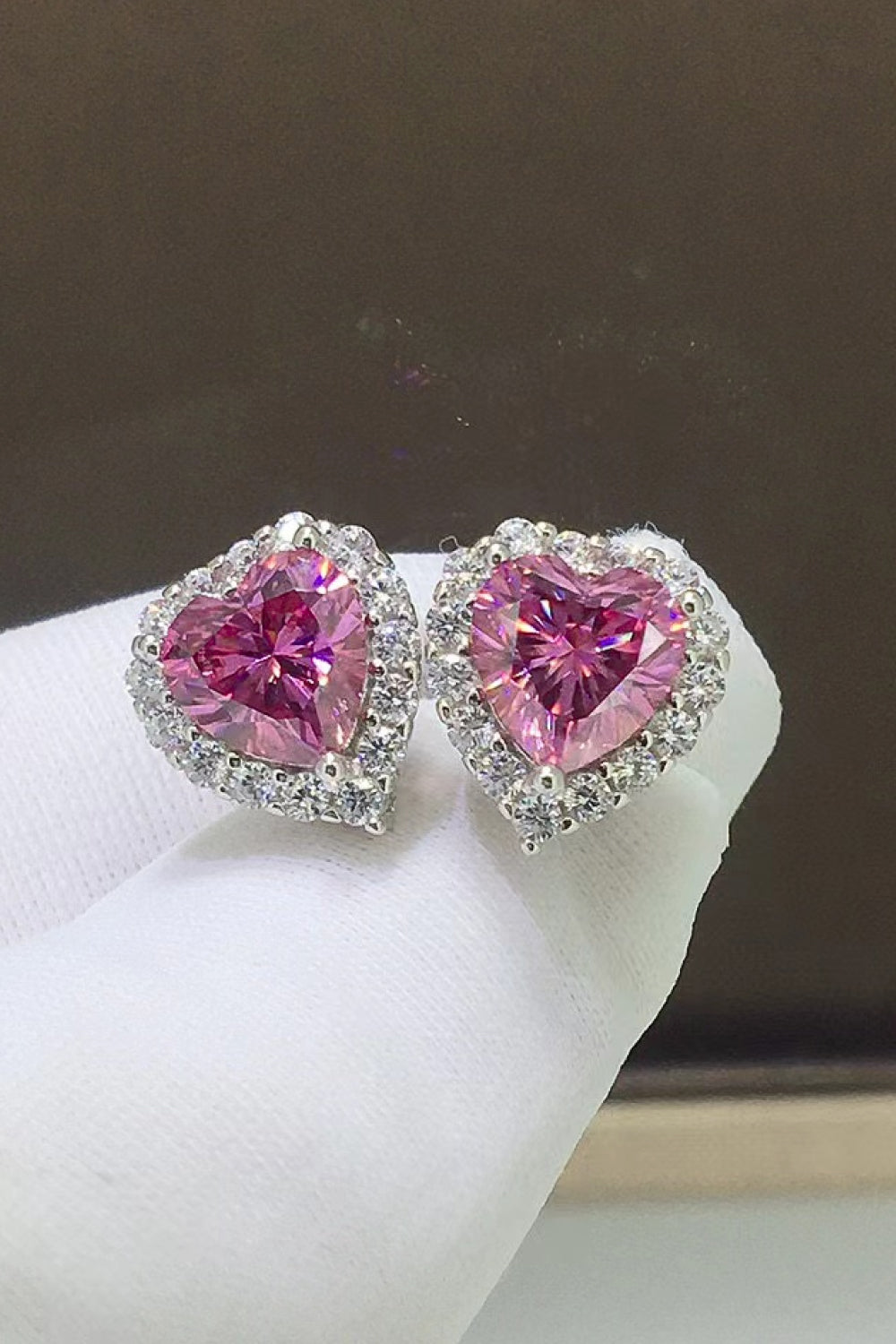 Heart-Shaped Earrings, 2 Carat Pink Moissanite