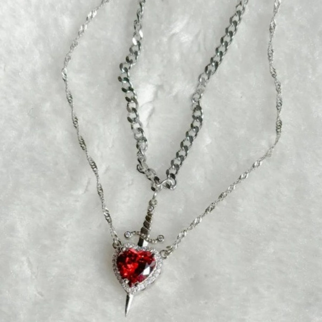 New Heart And Sword Necklace Set