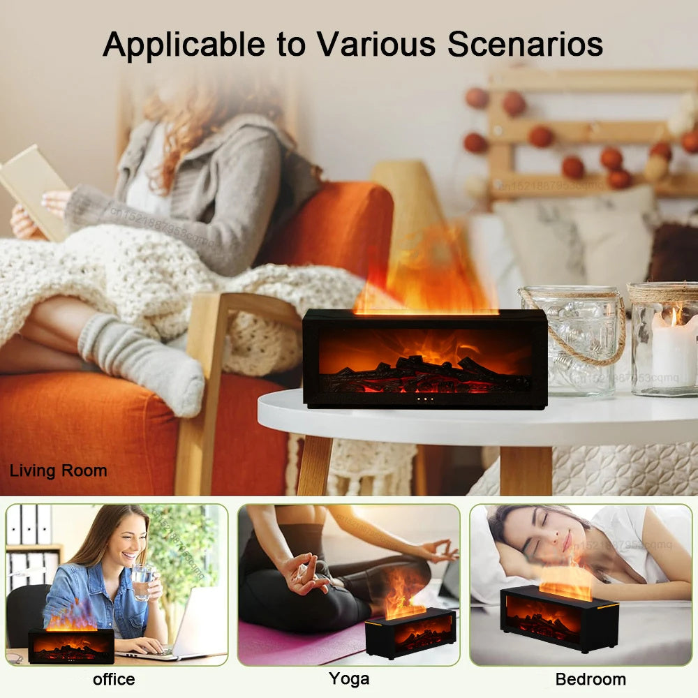 Home Essential Oil Diffuser - 3D Flame Fireplace Machine, Colorful, Aromatherapy Machine