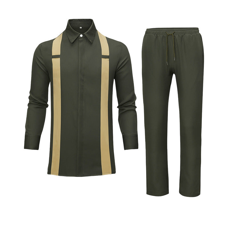 Men's Color Matching, Fashion, Breathable Casual Shirt & Pants