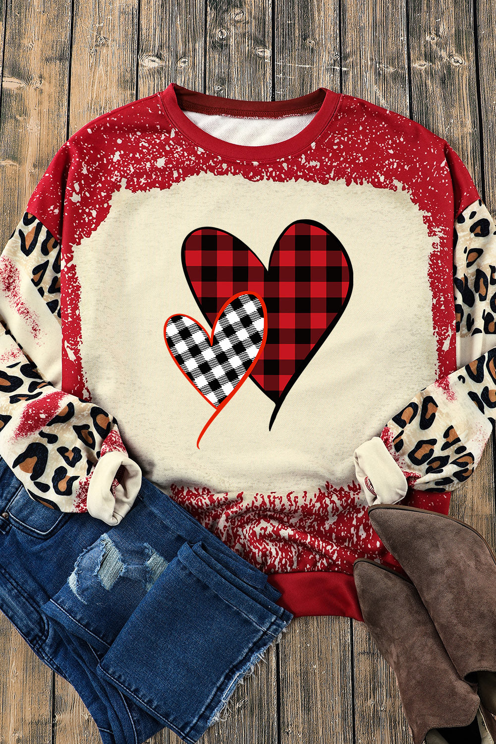 Plaid Heart Leopard Sweatshirt