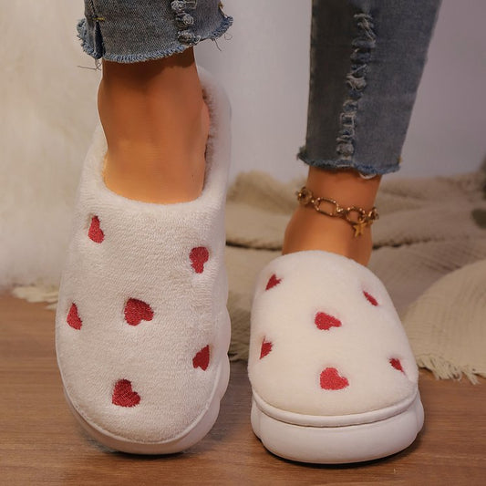 Heart Accented Flat Slippers with Rounded Toe