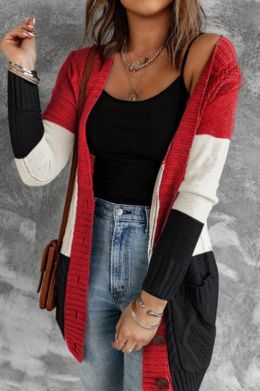 V-Neck, Button Up Cardigan with Color Block