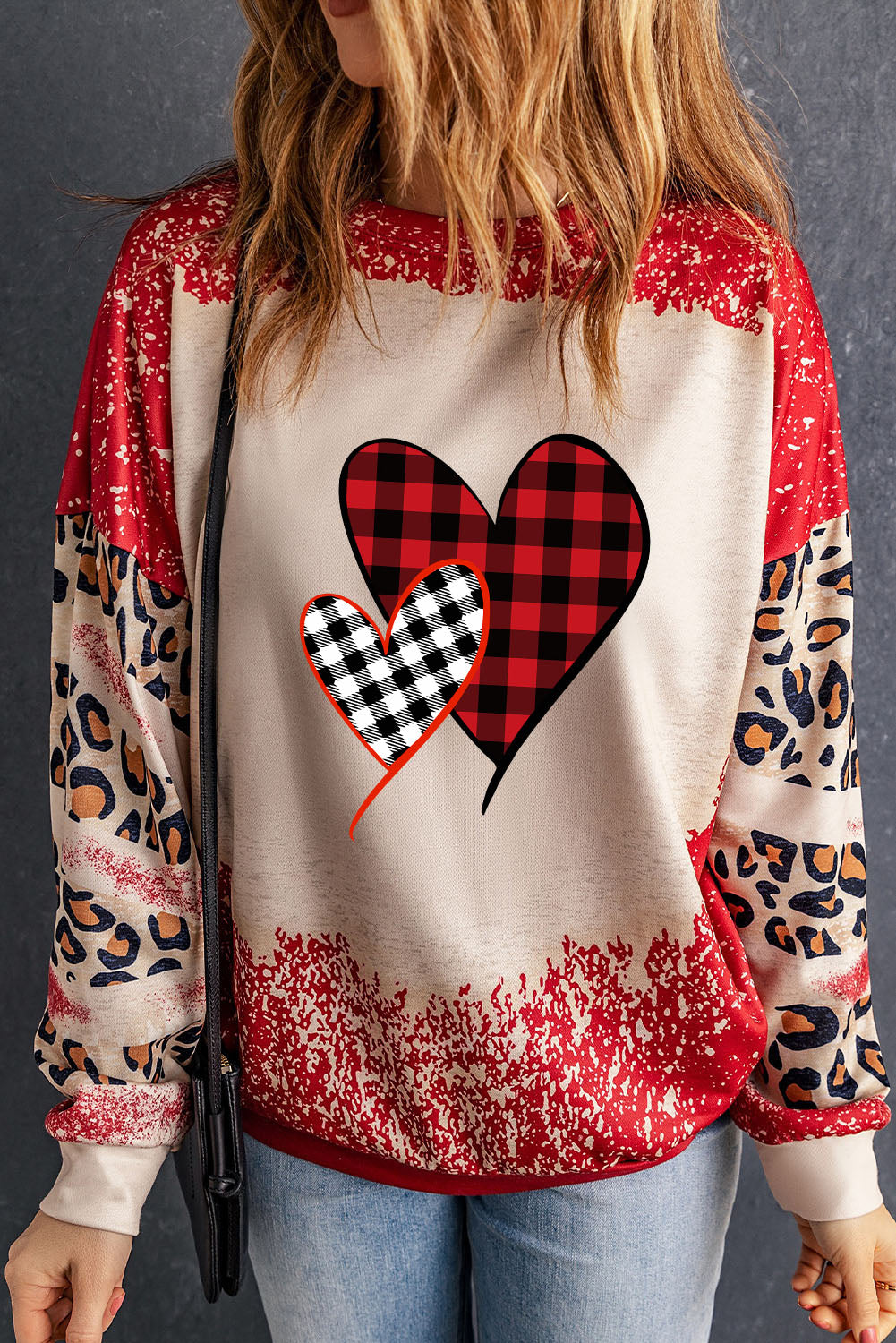 Plaid Heart Leopard Sweatshirt