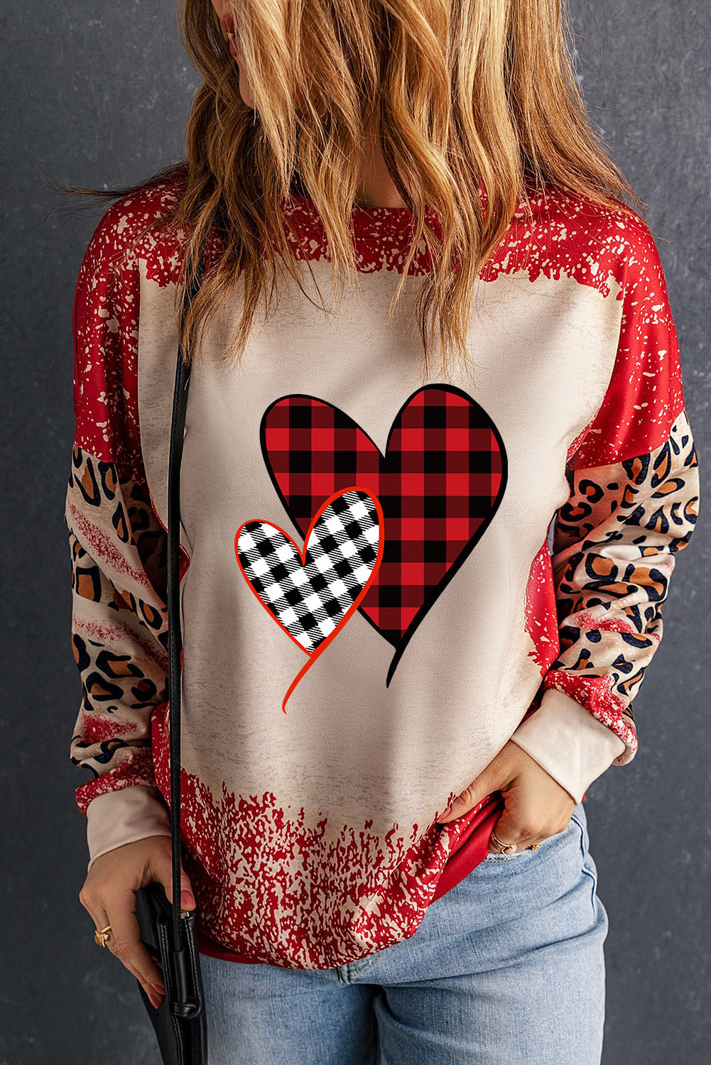 Plaid Heart Leopard Sweatshirt