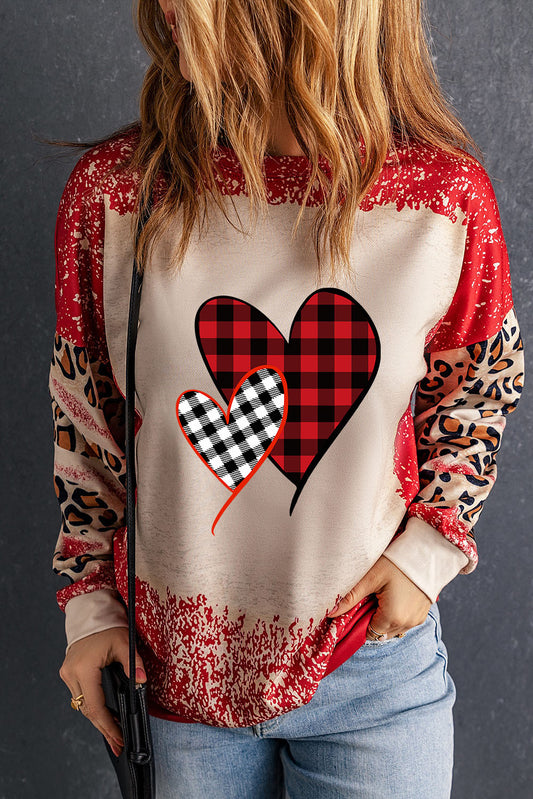 Plaid Heart Leopard Sweatshirt