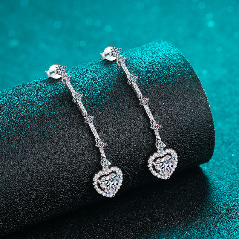 Heart Earrings, 2 Carat Moissanite with Zircon accent